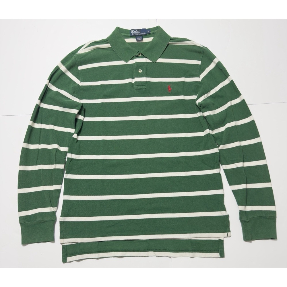 VTG 90s Polo Ralph Lauren Men's Striped Rugby Polo Shirt Sz M Preppy Pony Y2K
